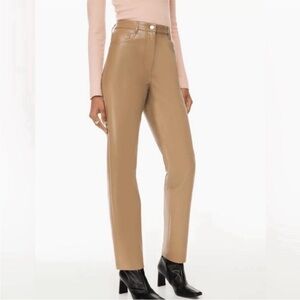 Aritzia Wilfred Sand Tan Melina High Rise Vegan Leather Pants size 4 Small